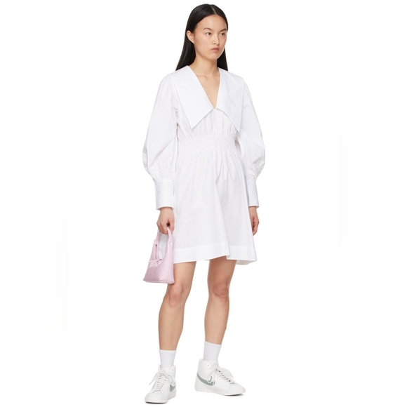 Ganni Cotton Poplin Smocked Mini Dress 38 - Picture 5 of 11
